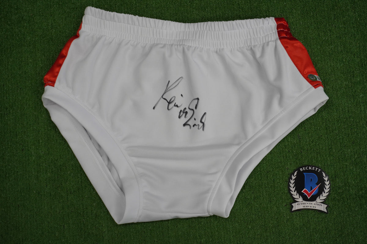 KEVIN VON ERICH SIGNED WHITE WRESTLING TRUNKS BAS COA