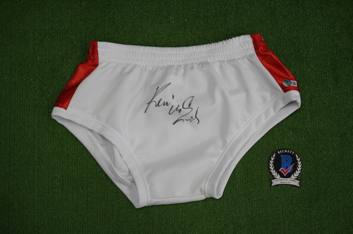 KEVIN VON ERICH SIGNED WHITE WRESTLING TRUNKS BAS COA