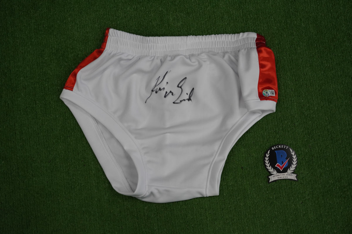 KEVIN VON ERICH SIGNED WHITE WRESTLING TRUNKS BAS COA