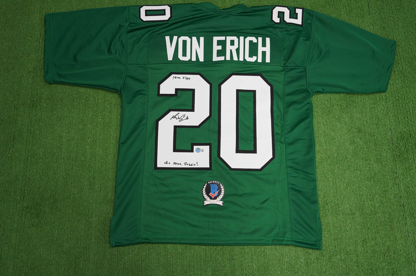 KEVIN VON ERICH ADKISSON NORTH TEXAS MEAN GREEN SIGNED JERSEY Size L BAS