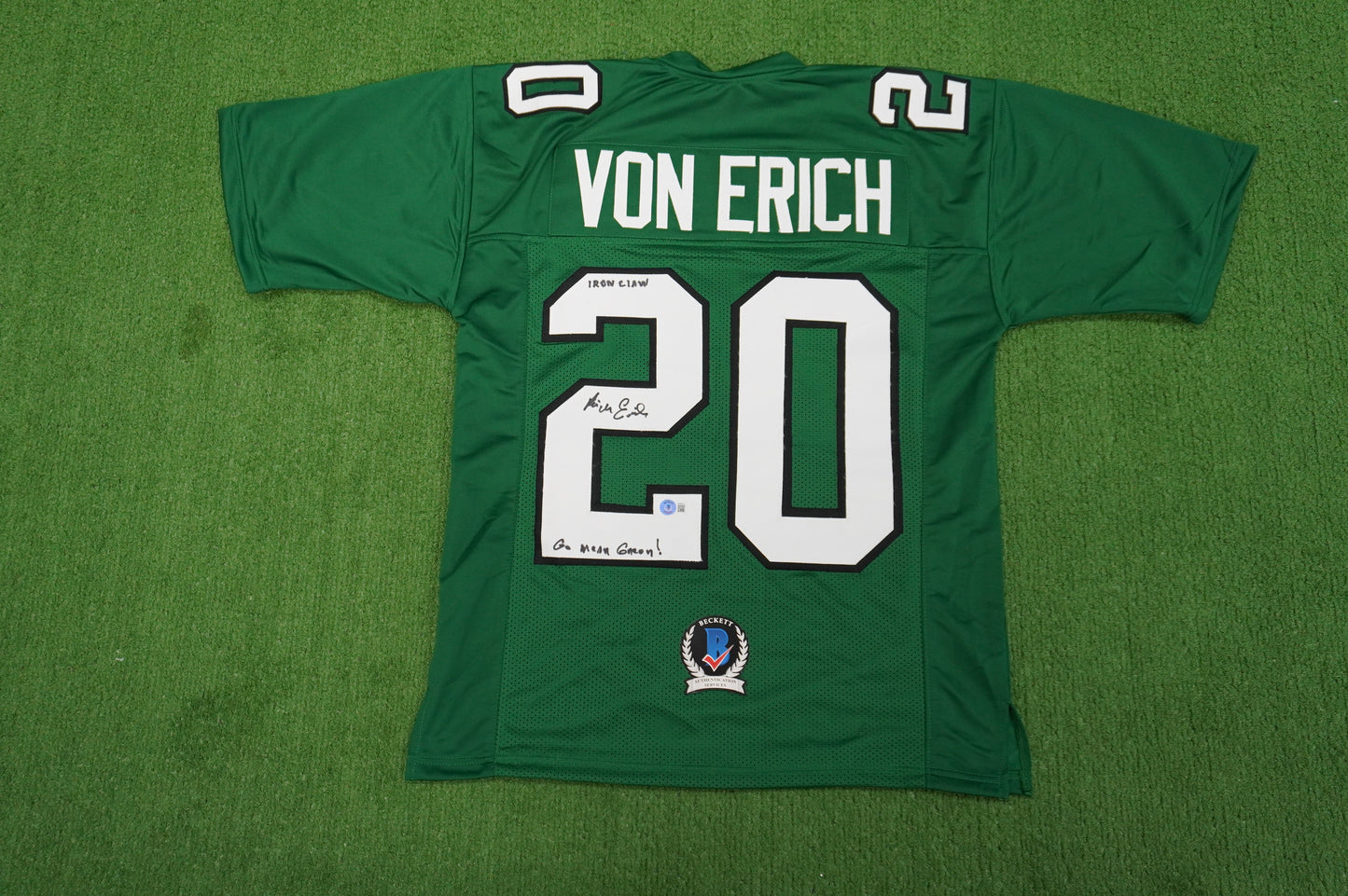 KEVIN VON ERICH ADKISSON NORTH TEXAS MEAN GREEN SIGNED JERSEY Size XL BAS