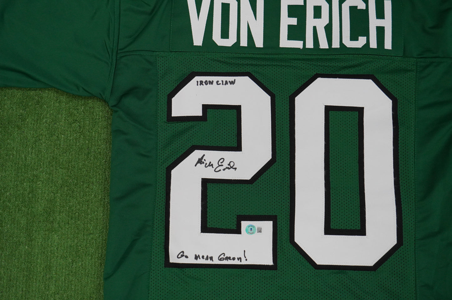 KEVIN VON ERICH ADKISSON NORTH TEXAS MEAN GREEN SIGNED JERSEY Size XL BAS
