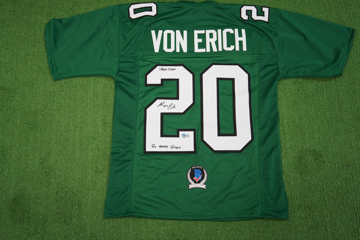 KEVIN VON ERICH ADKISSON NORTH TEXAS MEAN GREEN SIGNED JERSEY Size M BAS