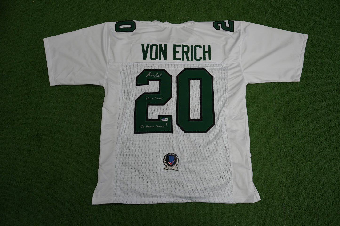 KEVIN VON ERICH ADKISSON NORTH TEXAS MEAN GREEN SIGNED White JERSEY Size 3XL