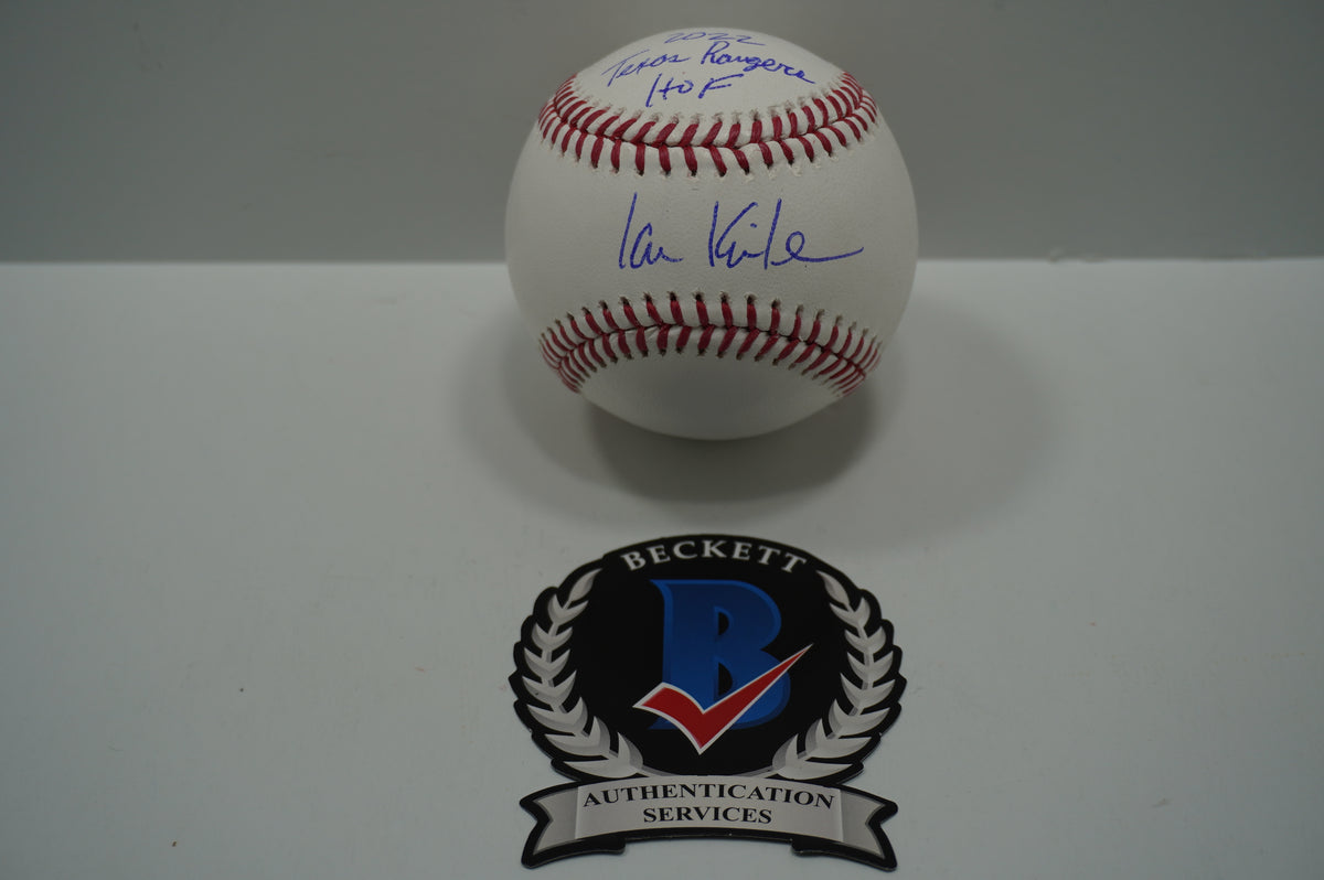 IAN KINSLER TEXAS RANGERS SIGNED Rawlings OML BASEBALL w/2022 Rangers HOF BAS