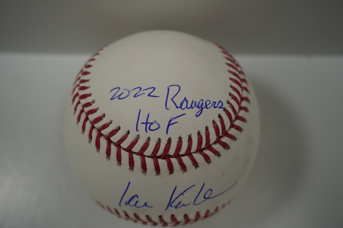 IAN KINSLER TEXAS RANGERS SIGNED Rawlings OML BASEBALL w/2022 Rangers HOF BAS