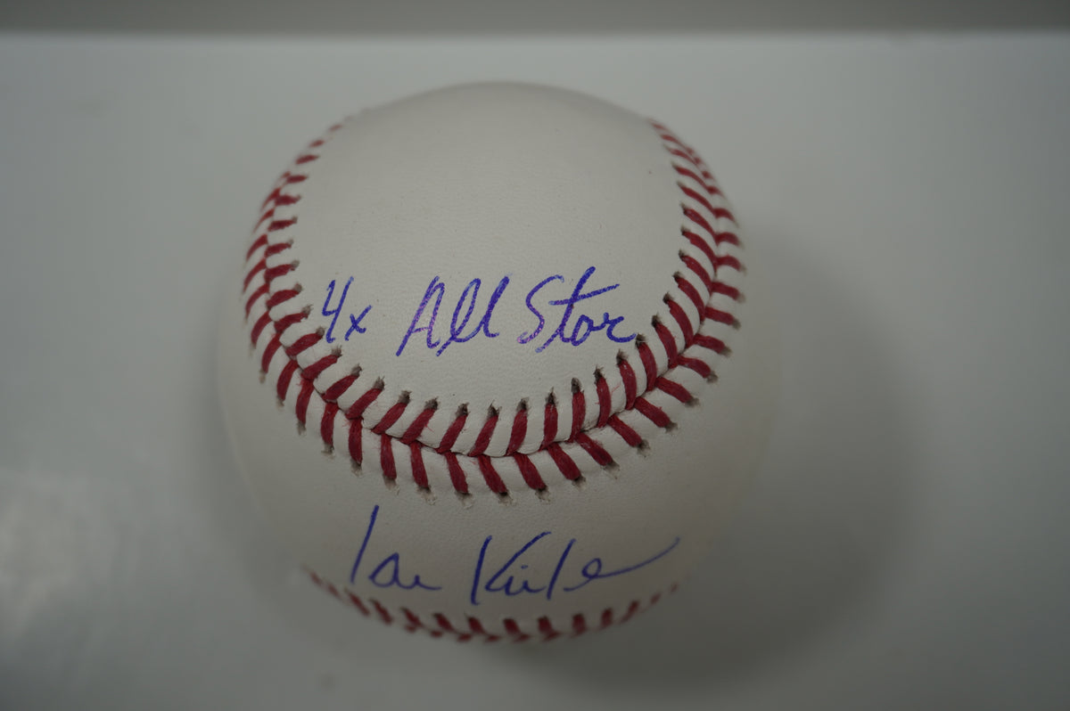 IAN KINSLER TEXAS RANGERS SIGNED Rawlings OML BASEBALL w/4xAll Star BAS COA