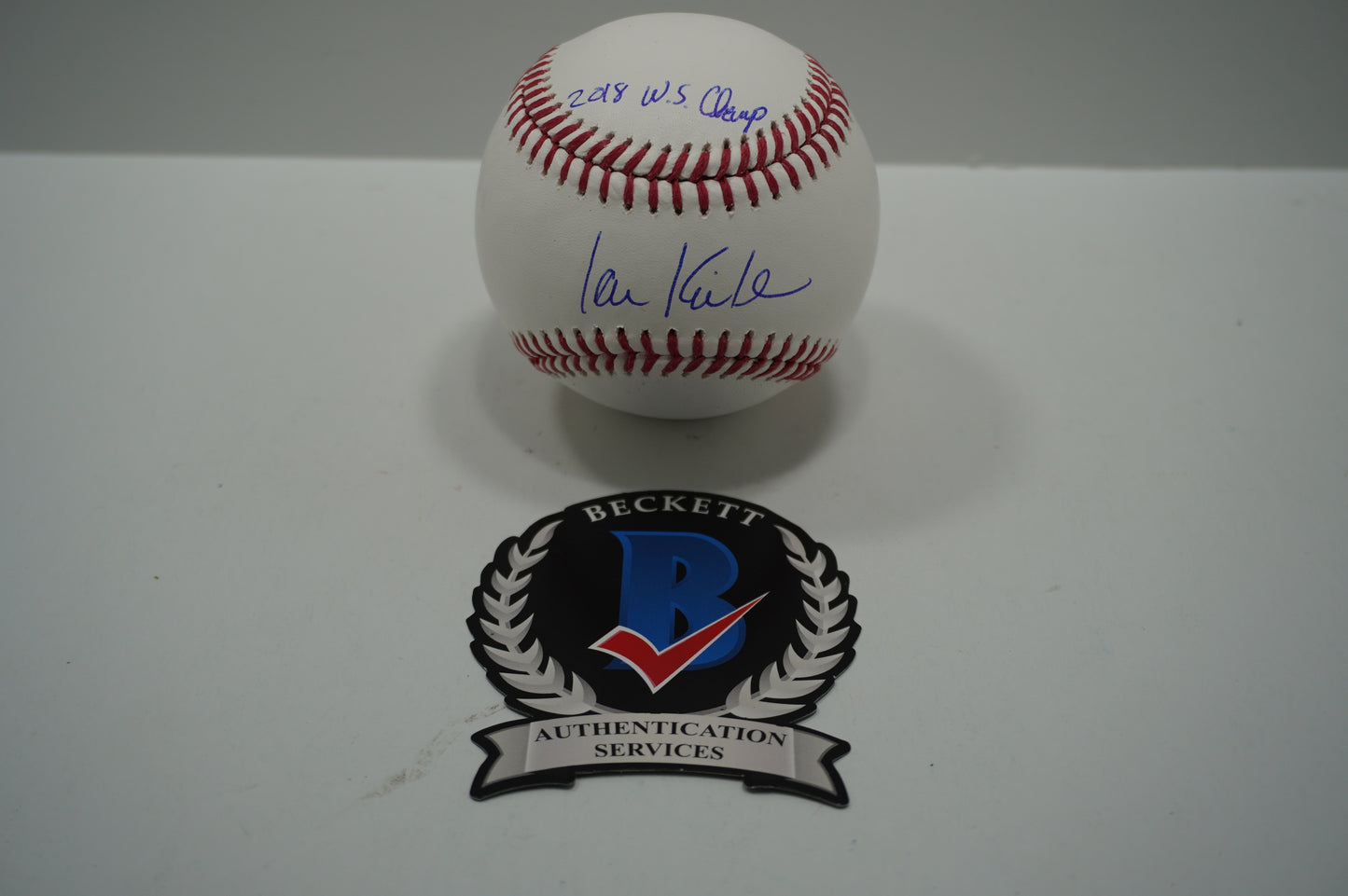 IAN KINSLER TEXAS RANGERS SIGNED Rawlings OML BASEBALL w/2018 WS Champ BAS