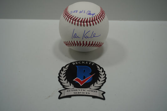 IAN KINSLER TEXAS RANGERS SIGNED Rawlings OML BASEBALL w/2018 WS Champ BAS