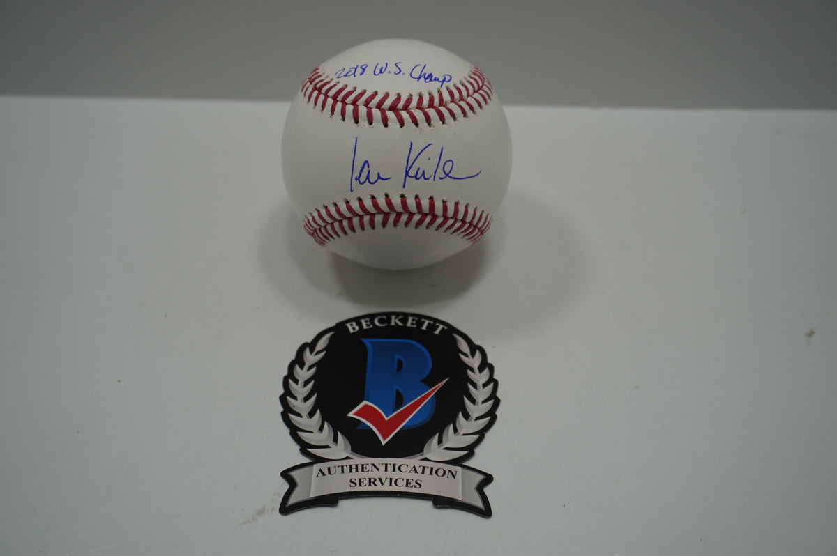 IAN KINSLER TEXAS RANGERS SIGNED Rawlings OML BASEBALL w/2018 WS Champ BAS