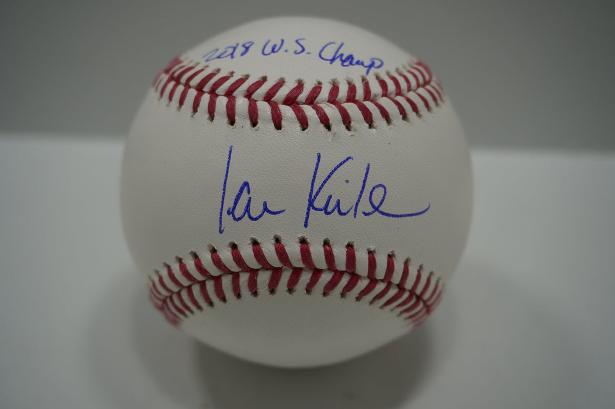 IAN KINSLER TEXAS RANGERS SIGNED Rawlings OML BASEBALL w/2018 WS Champ BAS