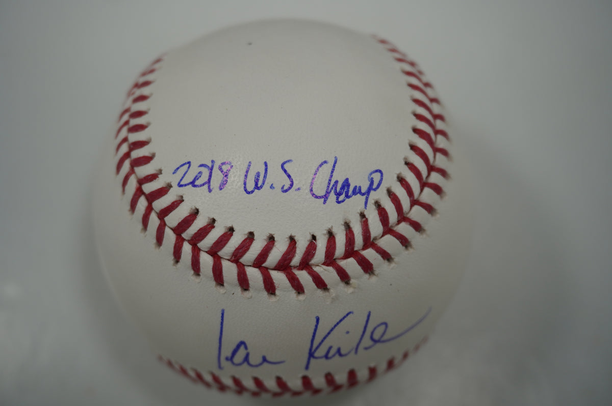 IAN KINSLER TEXAS RANGERS SIGNED Rawlings OML BASEBALL w/2018 WS Champ BAS