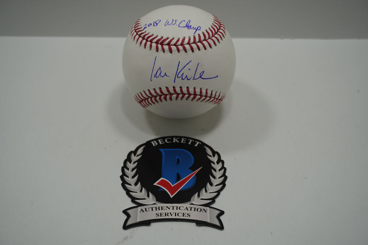 IAN KINSLER TEXAS RANGERS SIGNED Rawlings OML BASEBALL w/2018 WS Champ BAS