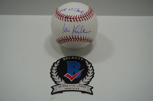IAN KINSLER TEXAS RANGERS SIGNED Rawlings OML BASEBALL w/2018 WS Champ BAS