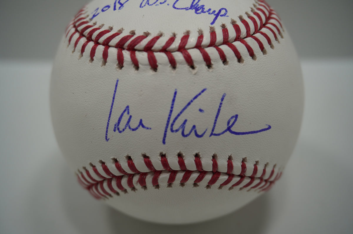 IAN KINSLER TEXAS RANGERS SIGNED Rawlings OML BASEBALL w/2018 WS Champ BAS
