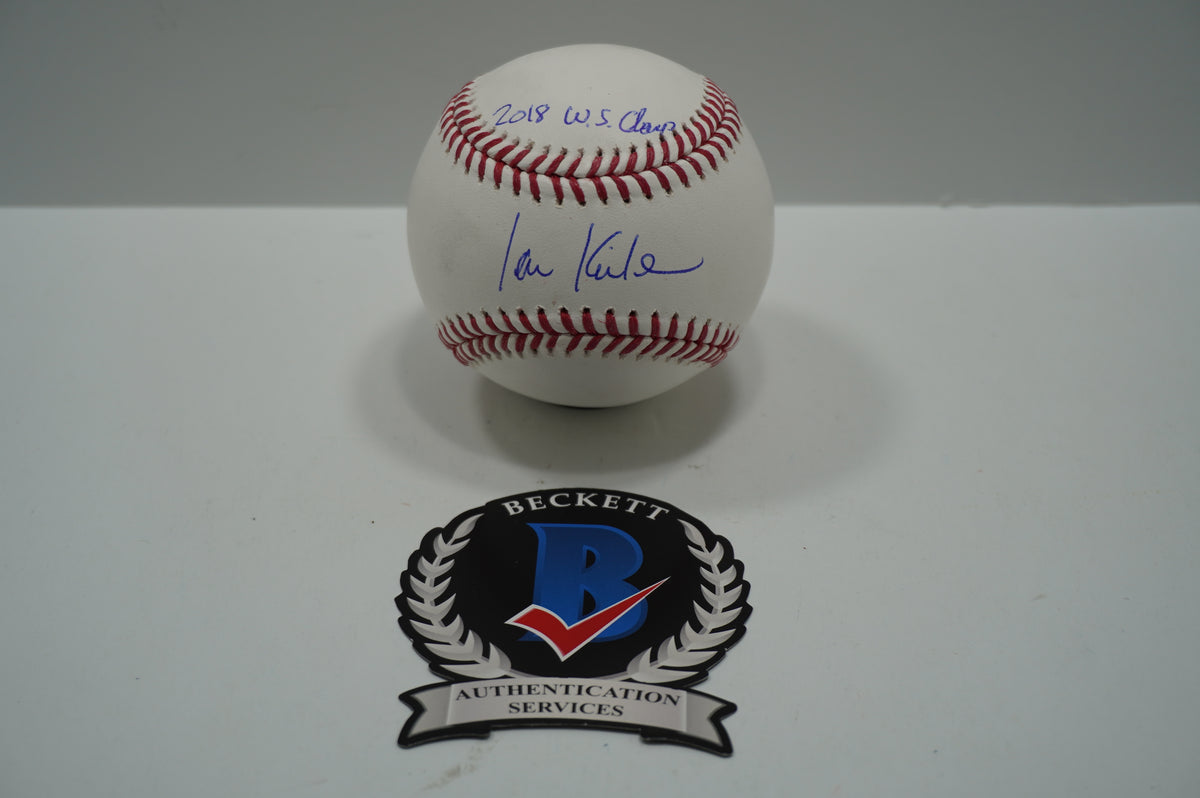 IAN KINSLER TEXAS RANGERS SIGNED Rawlings OML BASEBALL w/2018 WS Champ BAS
