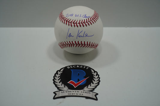 IAN KINSLER TEXAS RANGERS SIGNED Rawlings OML BASEBALL w/2018 WS Champ BAS