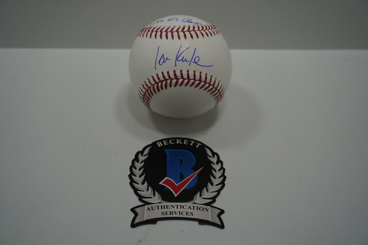IAN KINSLER TEXAS RANGERS SIGNED Rawlings OML BASEBALL w/2018 WS Champ BAS