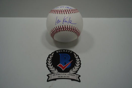 IAN KINSLER TEXAS RANGERS SIGNED Rawlings OML BASEBALL w/2018 WS Champ BAS