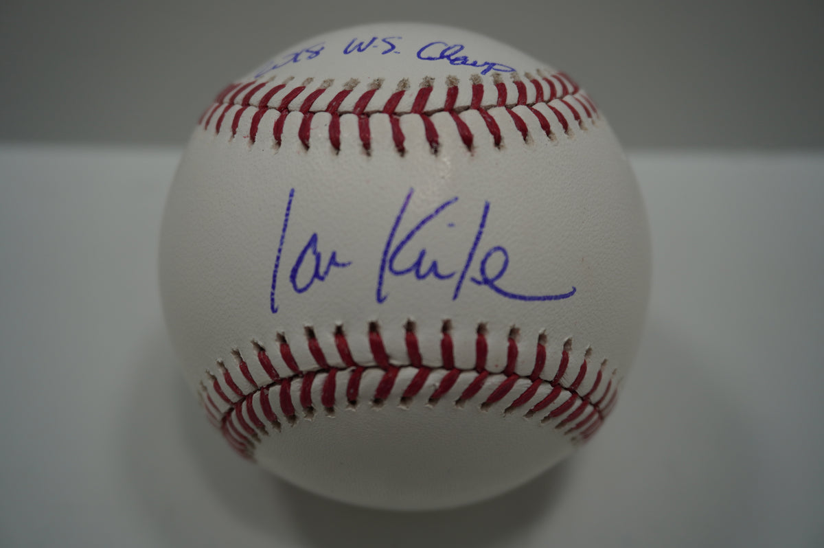 IAN KINSLER TEXAS RANGERS SIGNED Rawlings OML BASEBALL w/2018 WS Champ BAS