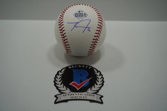 TRAVIS JANKOWSKI SIGNED Rawlings 2023 World Series Baseball TEXAS RANGERS BAS