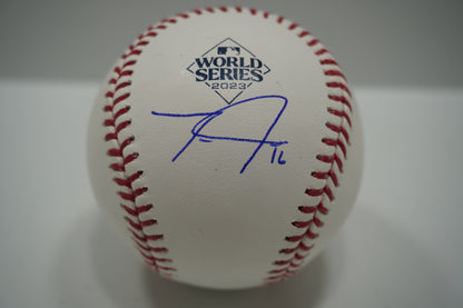 TRAVIS JANKOWSKI SIGNED Rawlings 2023 World Series Baseball TEXAS RANGERS BAS