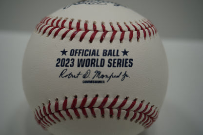 TRAVIS JANKOWSKI SIGNED Rawlings 2023 World Series Baseball TEXAS RANGERS BAS