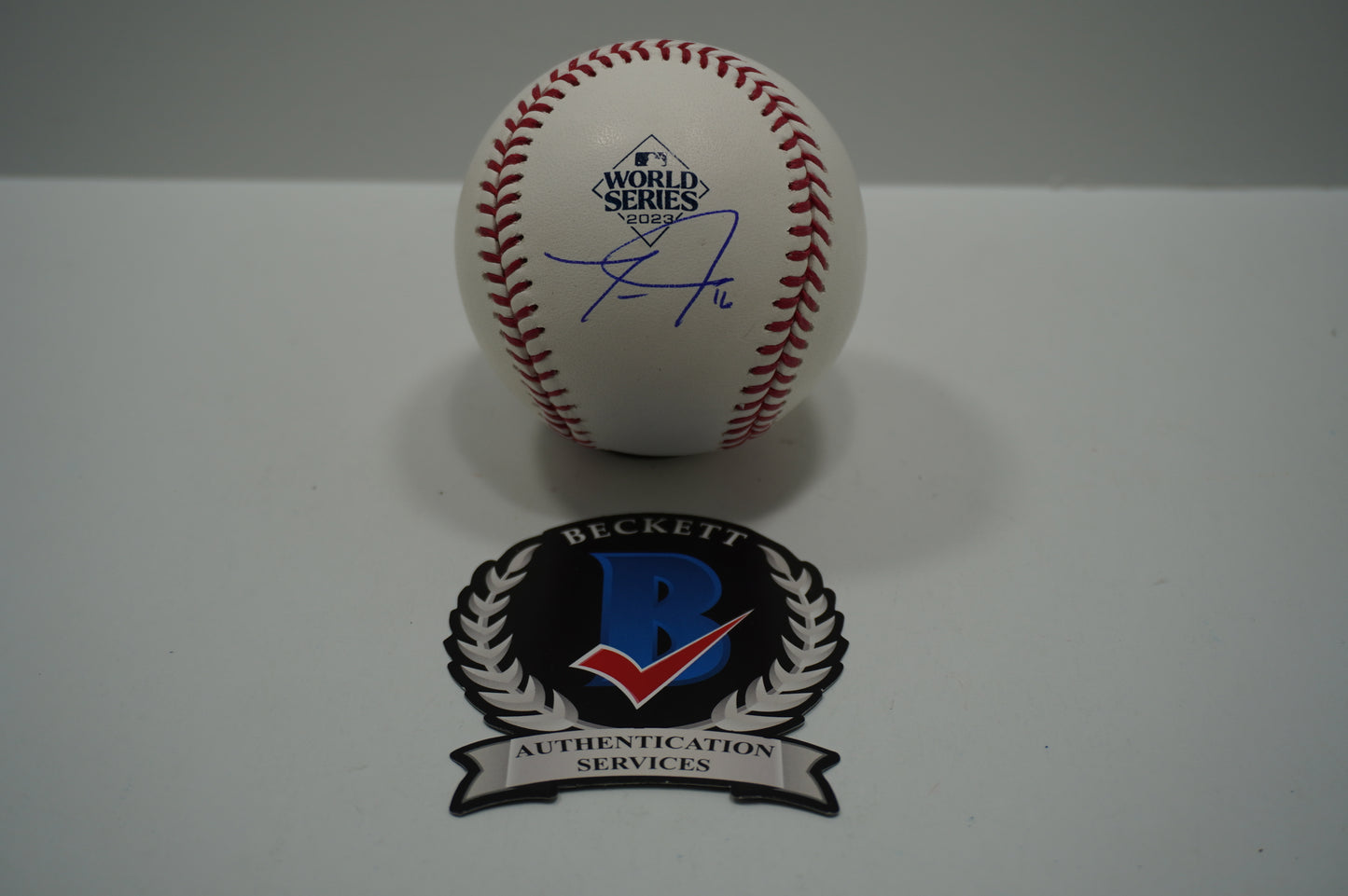 TRAVIS JANKOWSKI SIGNED Rawlings 2023 World Series Baseball TEXAS RANGERS BAS