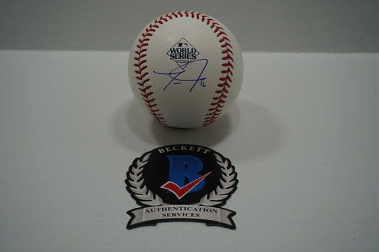 TRAVIS JANKOWSKI SIGNED Rawlings 2023 World Series Baseball TEXAS RANGERS BAS
