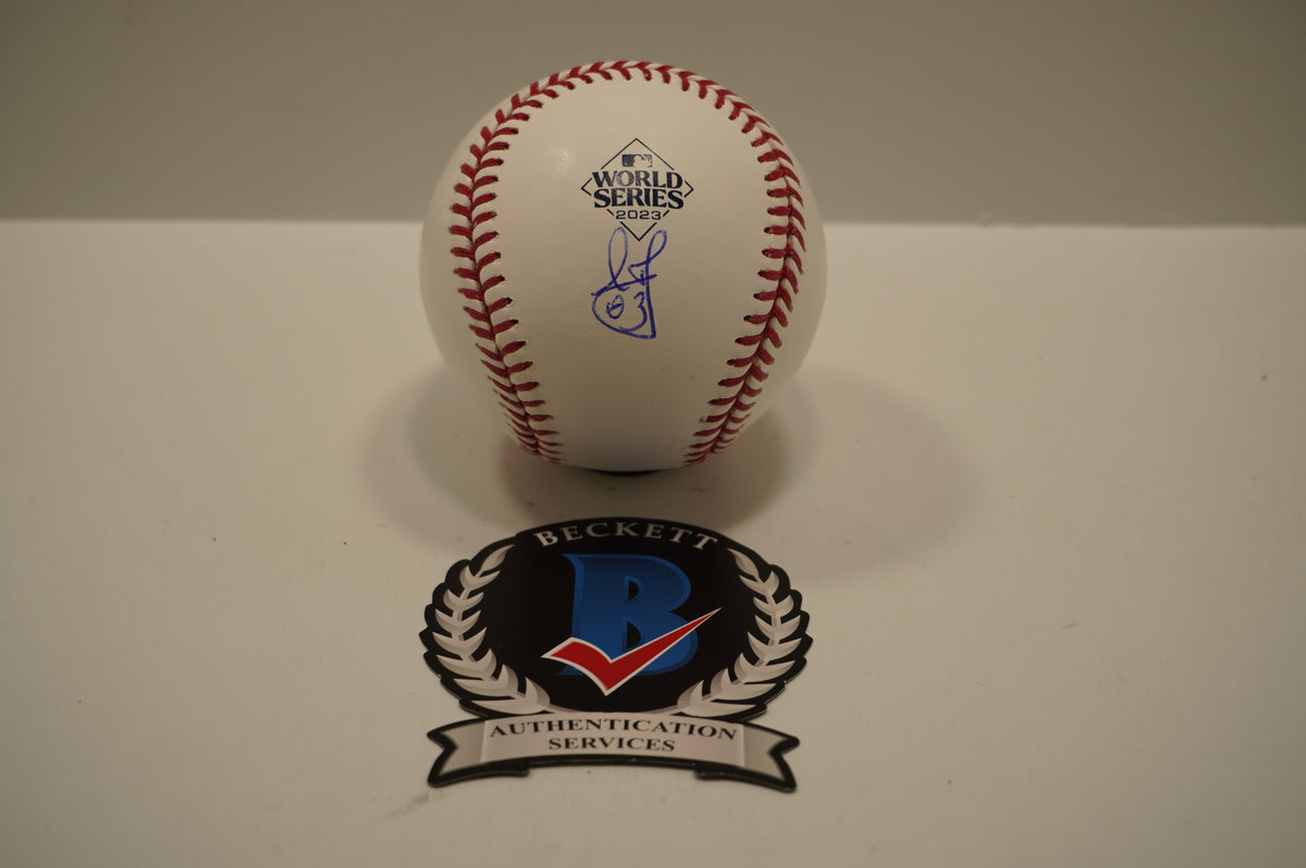LEODY TAVERAS SIGNED Rawlings 2023 World Series Baseball TEXAS RANGERS BAS COA