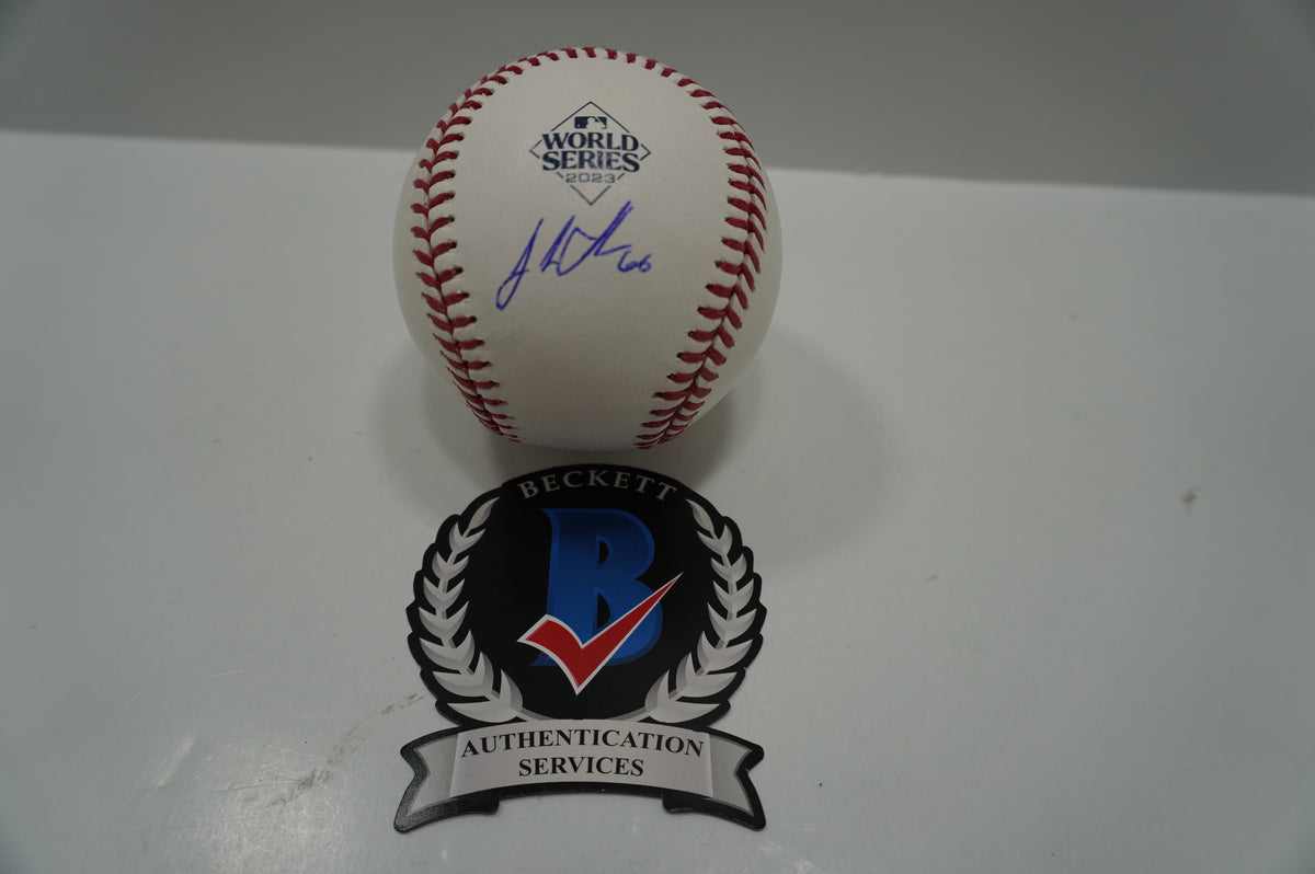 JOSH SBORZ SIGNED Rawlings 2023 WORLD SERIES BASEBALL TEXAS RANGERS BAS