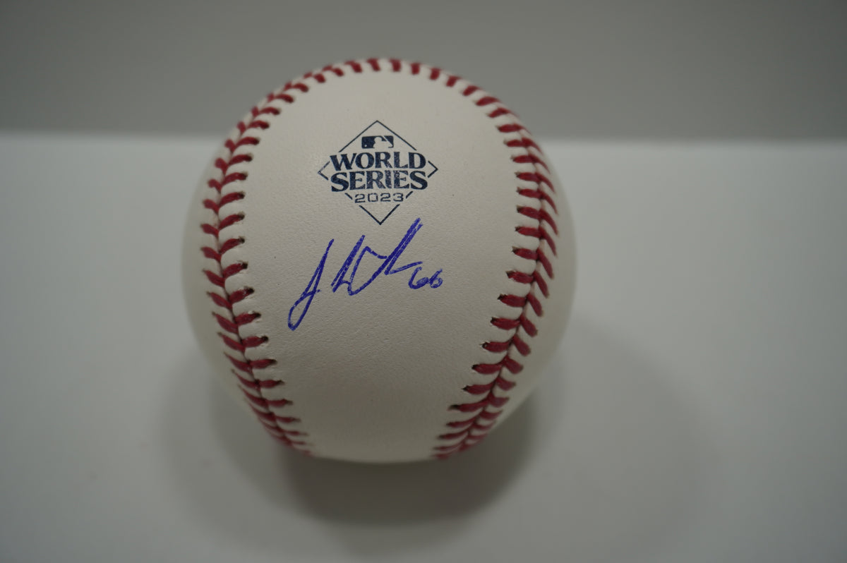 JOSH SBORZ SIGNED Rawlings 2023 WORLD SERIES BASEBALL TEXAS RANGERS BAS