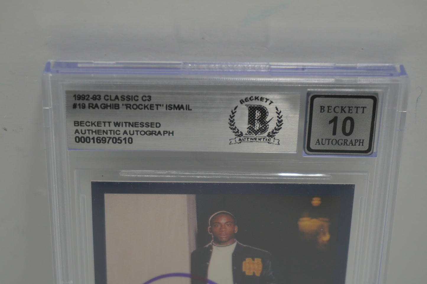 RAGHIB ROCKET ISMAIL SIGNED BGS BAS Slab 1992-93 Classic C3 #19 Notre Dame AUTO 10