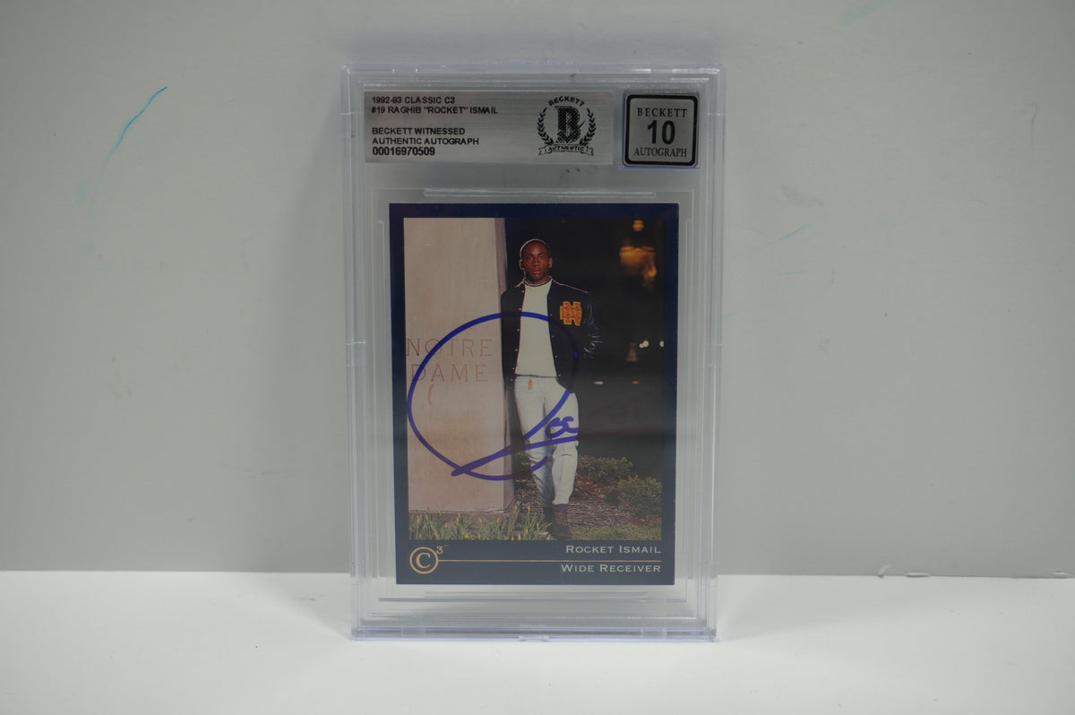 RAGHIB ROCKET ISMAIL SIGNED BGS BAS Slab 1992-93 Classic C3 #19 Notre Dame AUTO 10