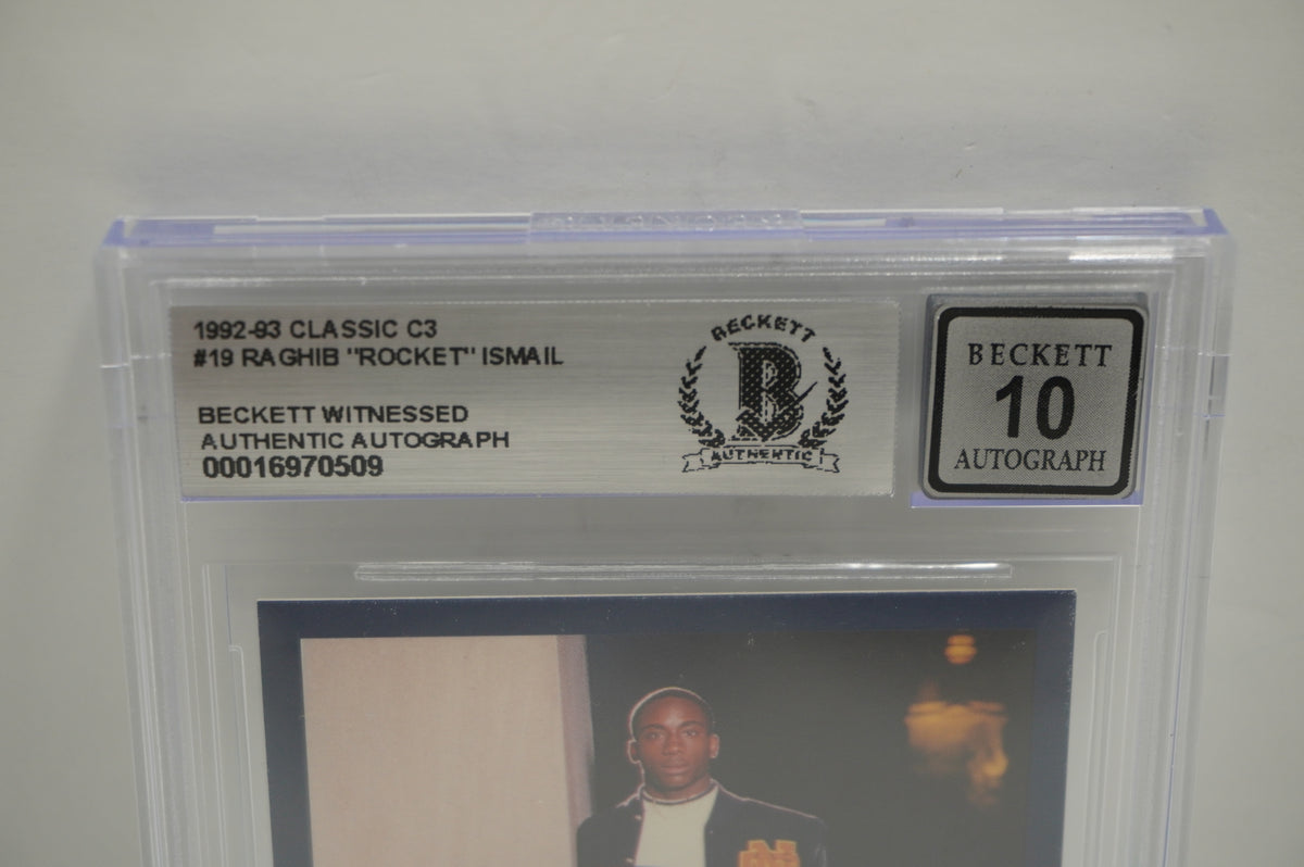 RAGHIB ROCKET ISMAIL SIGNED BGS BAS Slab 1992-93 Classic C3 #19 Notre Dame AUTO 10
