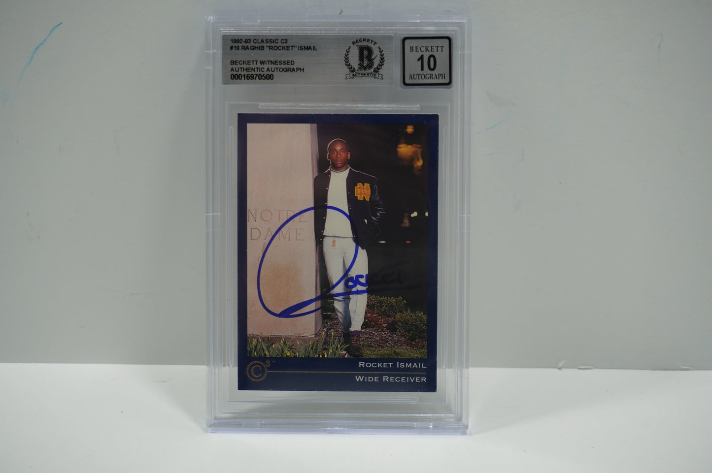 RAGHIB ROCKET ISMAIL SIGNED BGS BAS Slab 1992-93 Classic C3 #19 Notre Dame AUTO 10