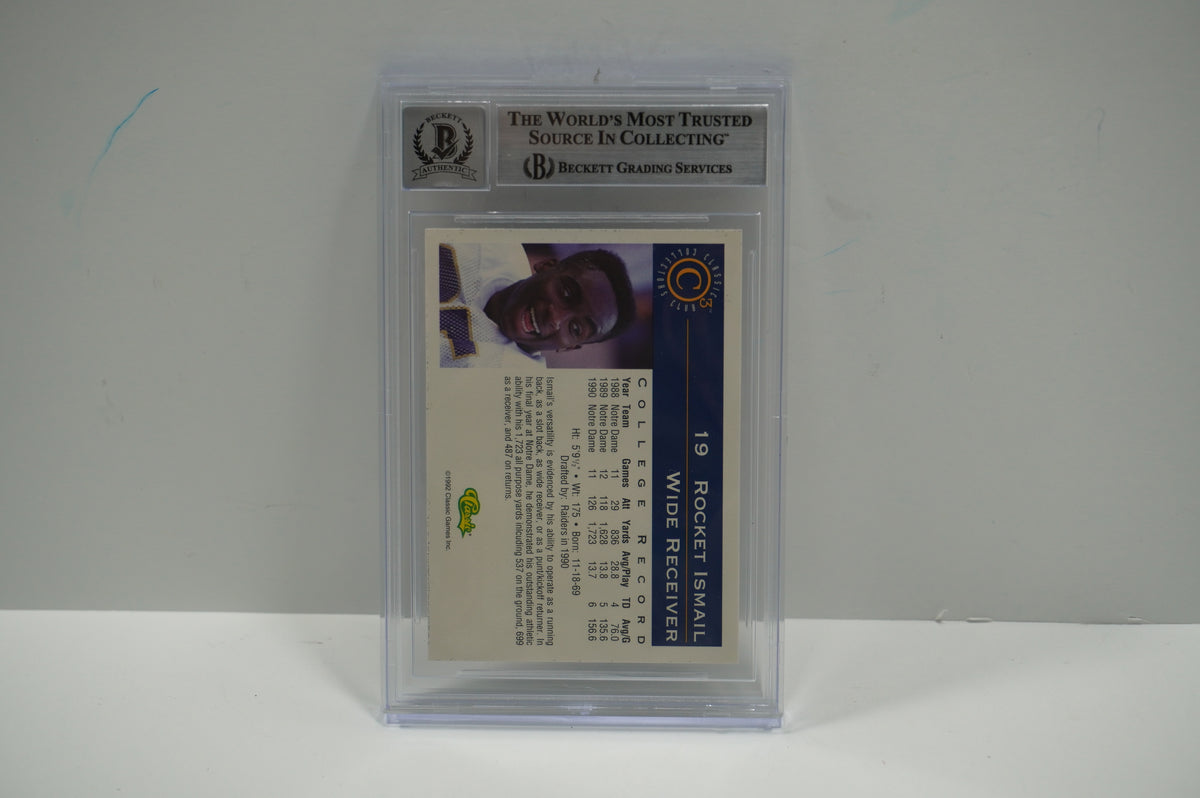 RAGHIB ROCKET ISMAIL SIGNED BGS BAS Slab 1992-93 Classic C3 #19 Notre Dame AUTO 10