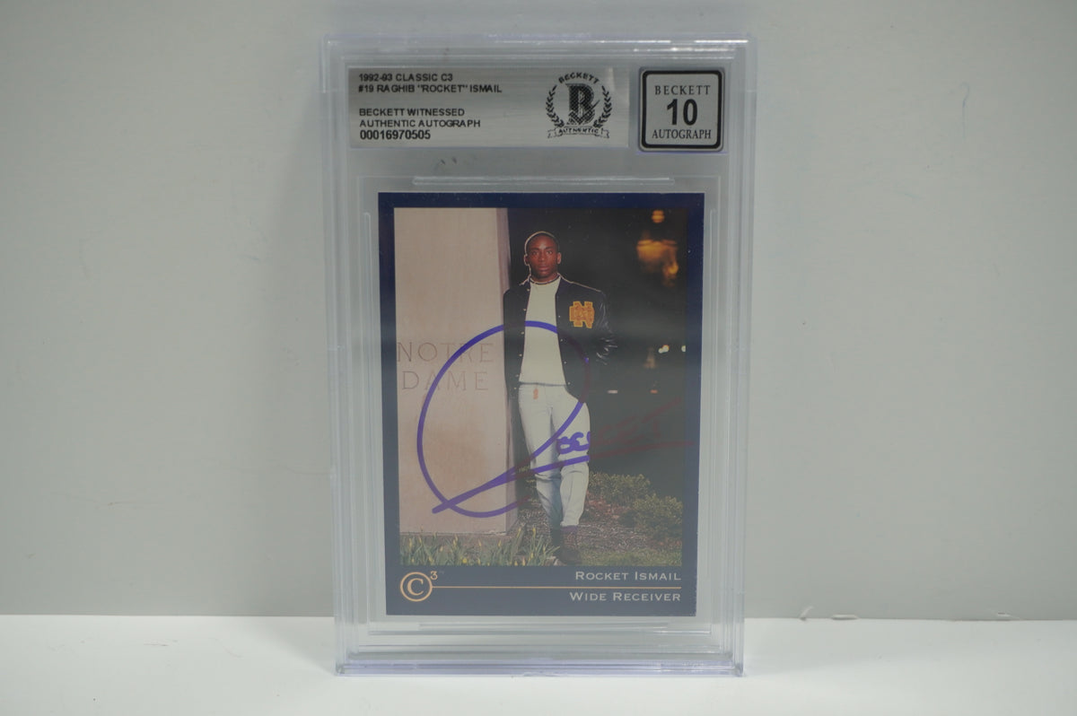 RAGHIB ROCKET ISMAIL SIGNED BGS BAS Slab 1992-93 Classic C3 #19 Notre Dame AUTO 10