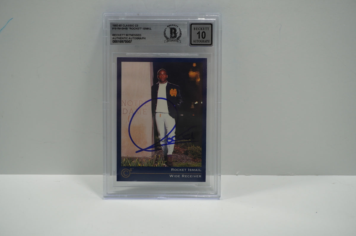 RAGHIB ROCKET ISMAIL SIGNED BGS BAS Slab 1992-93 Classic C3 #19 Notre Dame AUTO 10