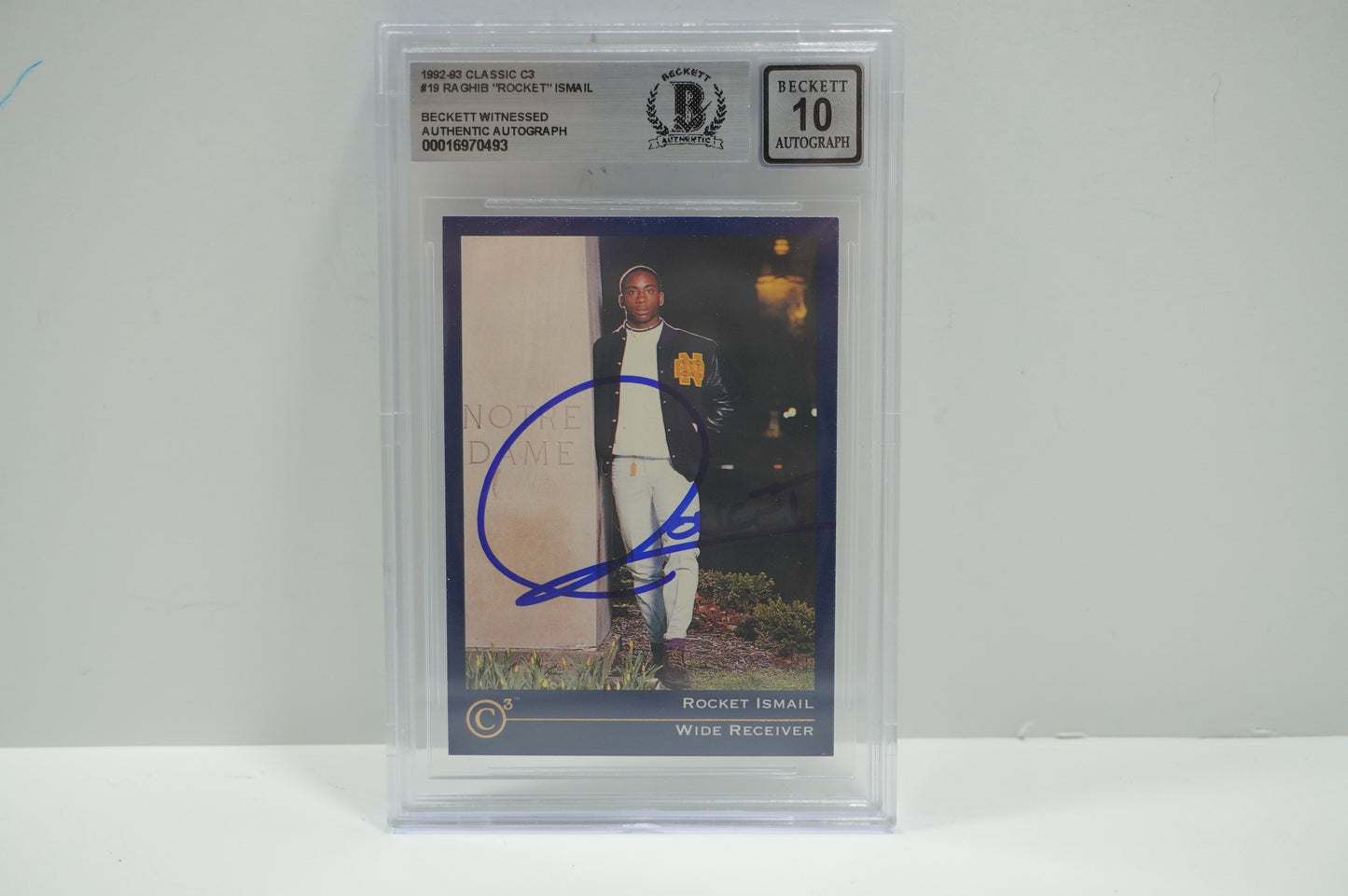 RAGHIB ROCKET ISMAIL SIGNED BGS BAS Slab 1992-93 Classic C3 #19 Notre Dame AUTO 10