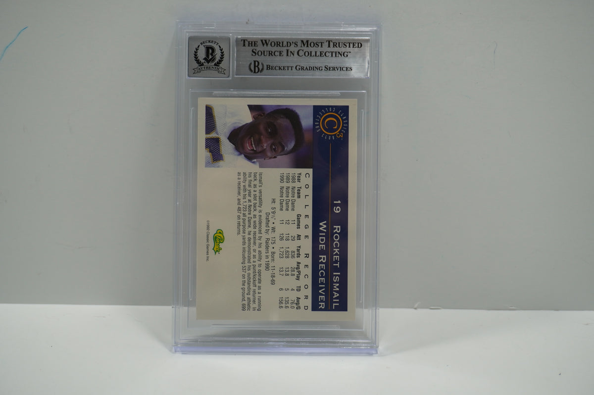 RAGHIB ROCKET ISMAIL SIGNED BGS BAS Slab 1992-93 Classic C3 #19 Notre Dame AUTO 10