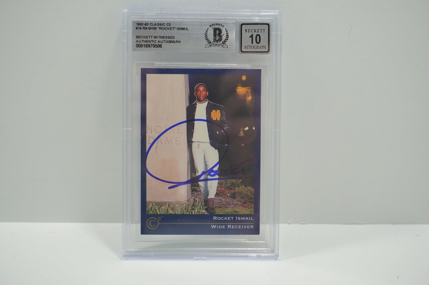 RAGHIB ROCKET ISMAIL SIGNED BGS BAS Slab 1992-93 Classic C3 #19 Notre Dame AUTO 10