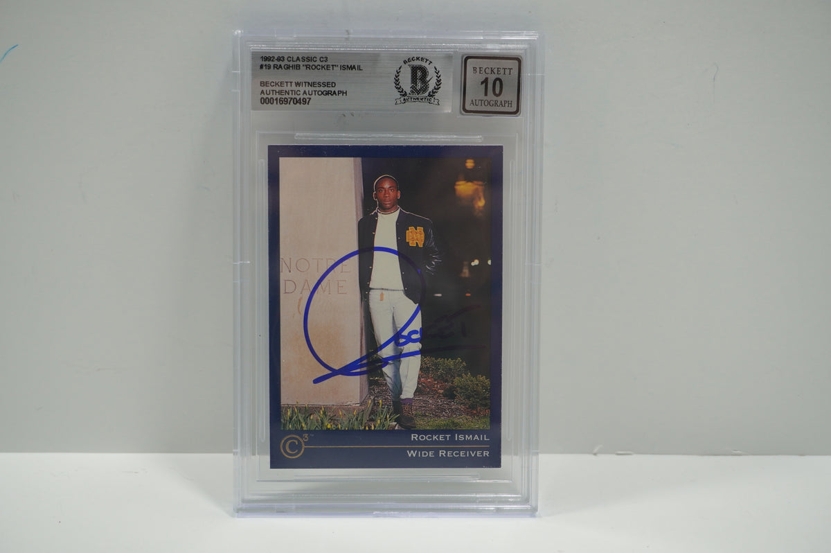 RAGHIB ROCKET ISMAIL SIGNED BGS BAS Slab 1992-93 Classic C3 #19 Notre Dame AUTO 10