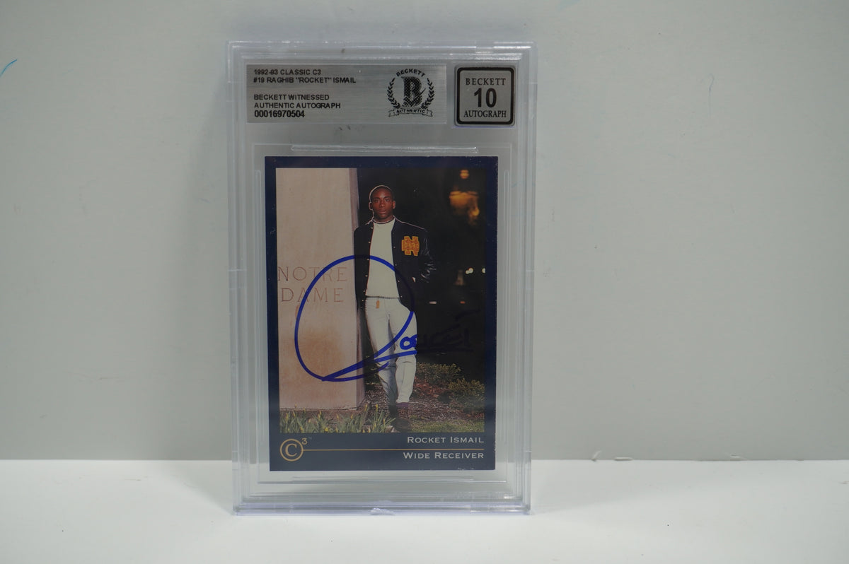 RAGHIB ROCKET ISMAIL SIGNED BGS BAS Slab 1992-93 Classic C3 #19 Notre Dame AUTO 10