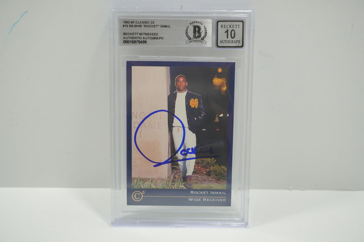 RAGHIB ROCKET ISMAIL SIGNED BGS BAS Slab 1992-93 Classic C3 #19 Notre Dame AUTO 10
