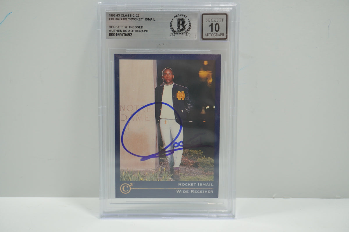 RAGHIB ROCKET ISMAIL SIGNED BGS BAS Slab 1992-93 Classic C3 #19 Notre Dame AUTO 10