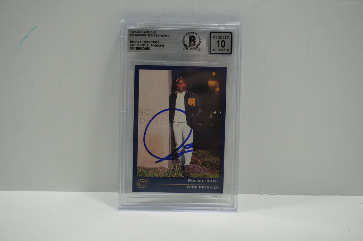 RAGHIB ROCKET ISMAIL SIGNED BGS BAS Slab 1992-93 Classic C3 #19 Notre Dame AUTO 10