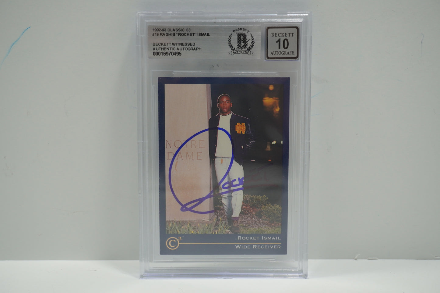RAGHIB ROCKET ISMAIL SIGNED BGS BAS Slab 1992-93 Classic C3 #19 Notre Dame AUTO 10