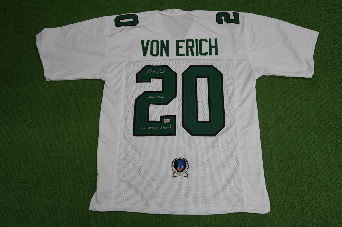 KEVIN VON ERICH ADKISSON NORTH TEXAS MEAN GREEN SIGNED White JERSEY Size XL BAS
