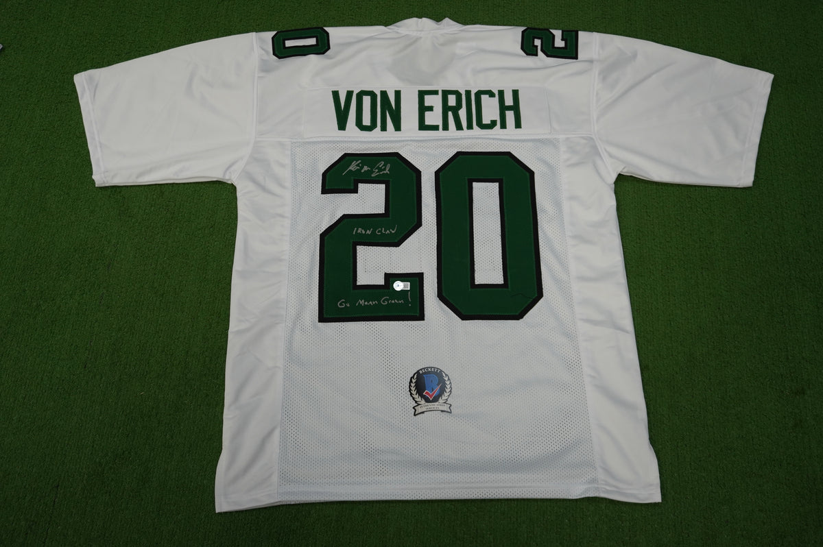 KEVIN VON ERICH ADKISSON NORTH TEXAS MEAN GREEN SIGNED White JERSEY Size XL BAS